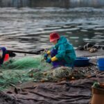 fishing net, fisherman, fishing, repair net, sea, nature, women, industry, sinner