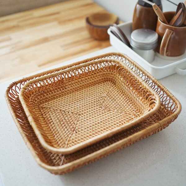 藤编编织方形收纳篮 - 图片 1