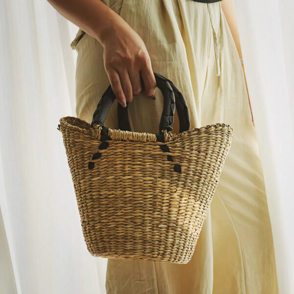 棉麻编织手提包直径18cm - 图片 3