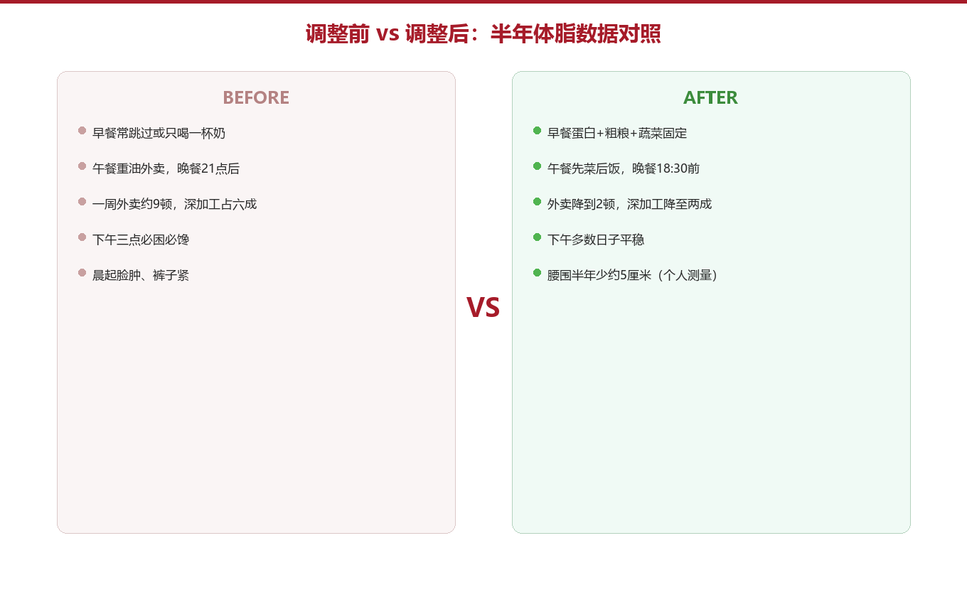 调整前 vs 调整后：半年体脂数据对照图示