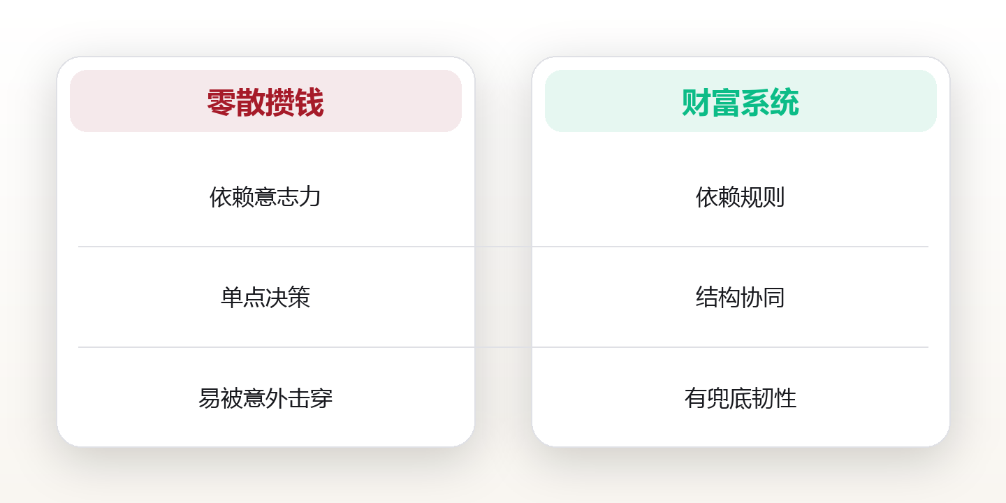 财富系统思维:让钱为你工作的三层结构 对比图